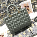 LARGE LADY BAG 32CM GRAY CANNAGE LAMBSKIN