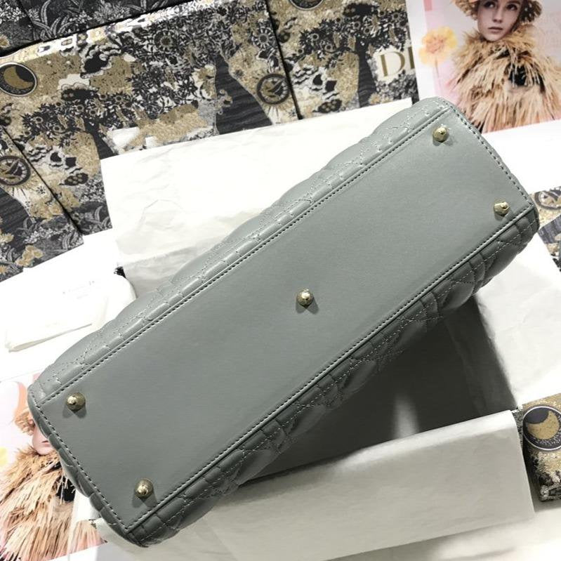 LARGE LADY BAG 32CM GRAY CANNAGE LAMBSKIN