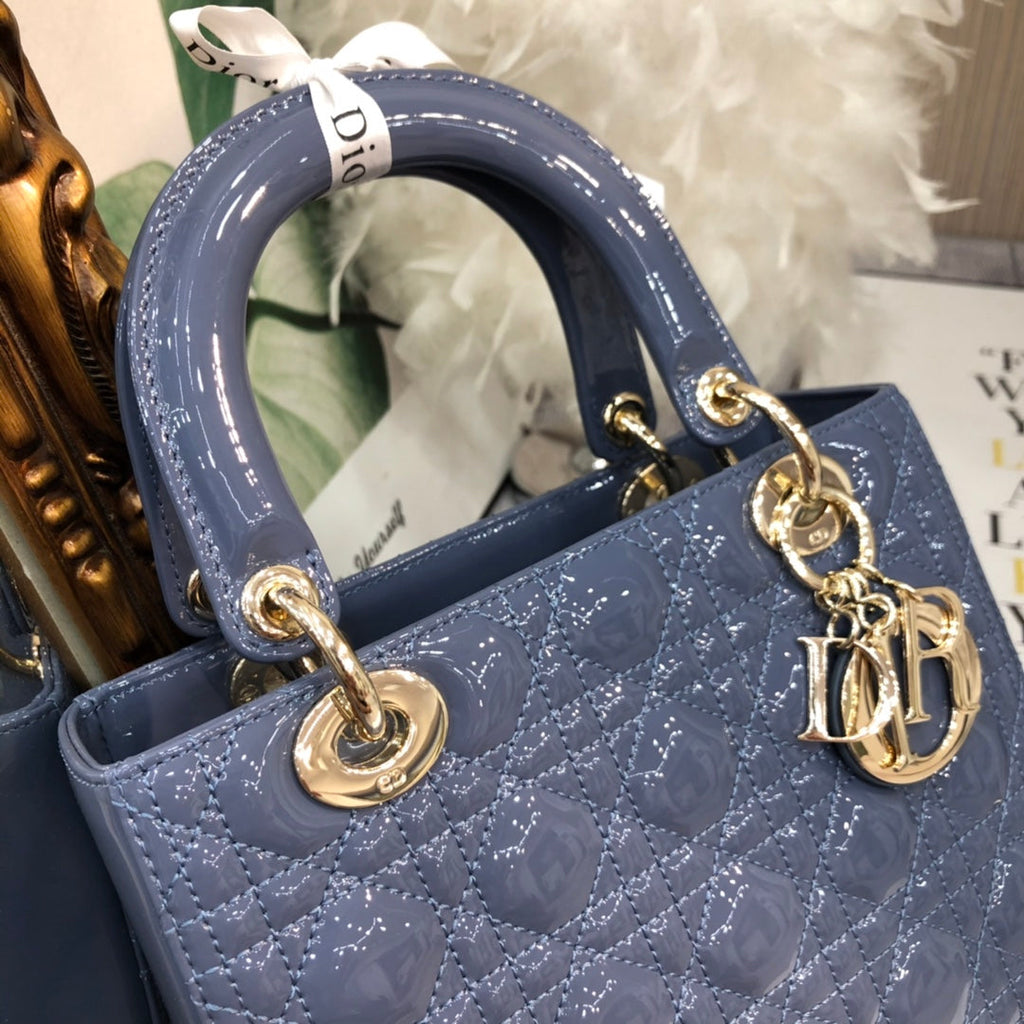 medium lady 24 raf blue patent calfskin