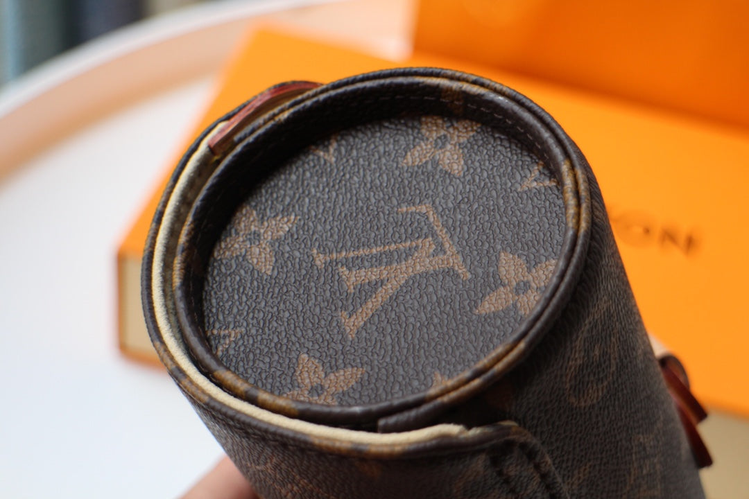 LV M47530 3 Watch Case Brown Beige Monogram Canvas & Cowhide HW