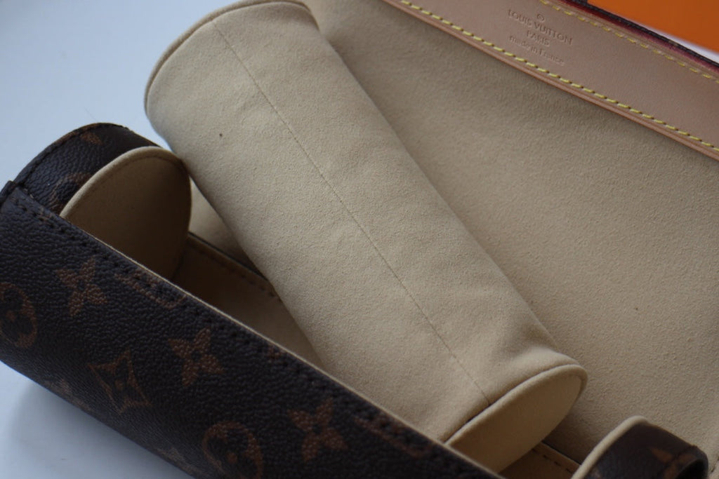 LV M47530 3 Watch Case Brown Beige Monogram Canvas & Cowhide HW