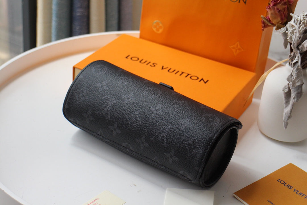 LV M47530 3 Watch Case Black Monogram Eclipse Canvas & Cowhide HW