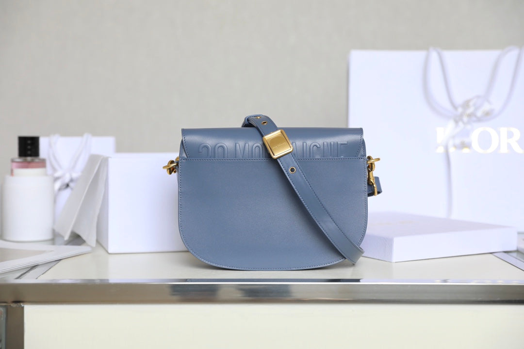 MEDIUM CD BOBBY 22CM BLUE CALFSKIN GOLD HARDWARE