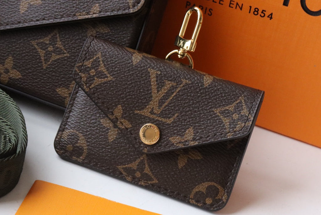 LV Felicie Strap & Go Brown Dark Green Monogram Canvas GHW