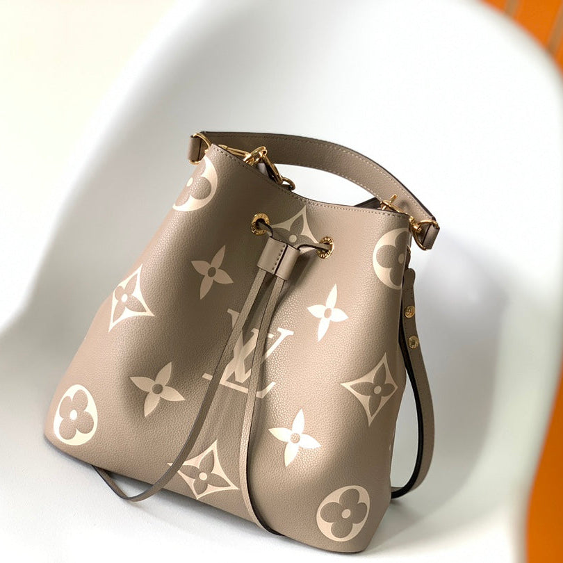 LV NéoNoé MM Tourterelle Gray & Cream  Embossed Monogram Empreinte Cowhide 268066