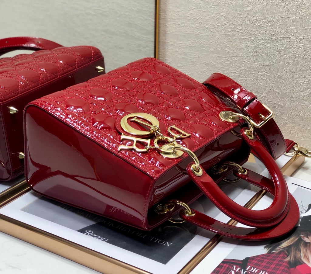 medium lady 24 dark red patent calfskin