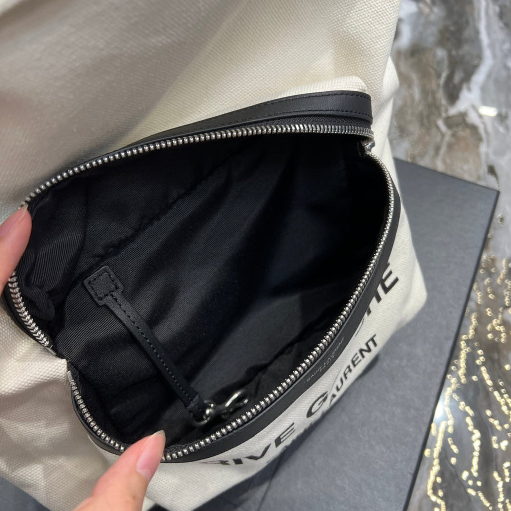 RIVE GAUCHE BACKPACK 35 IN WHITE CANVAS MIX BLACK CALFSKIN