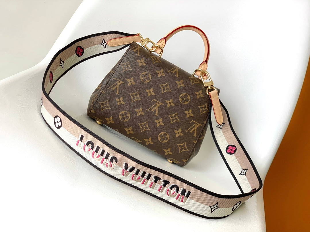 LV Cluny Mini Bag Brown Monogram Canvas Beige Cowhide 268762