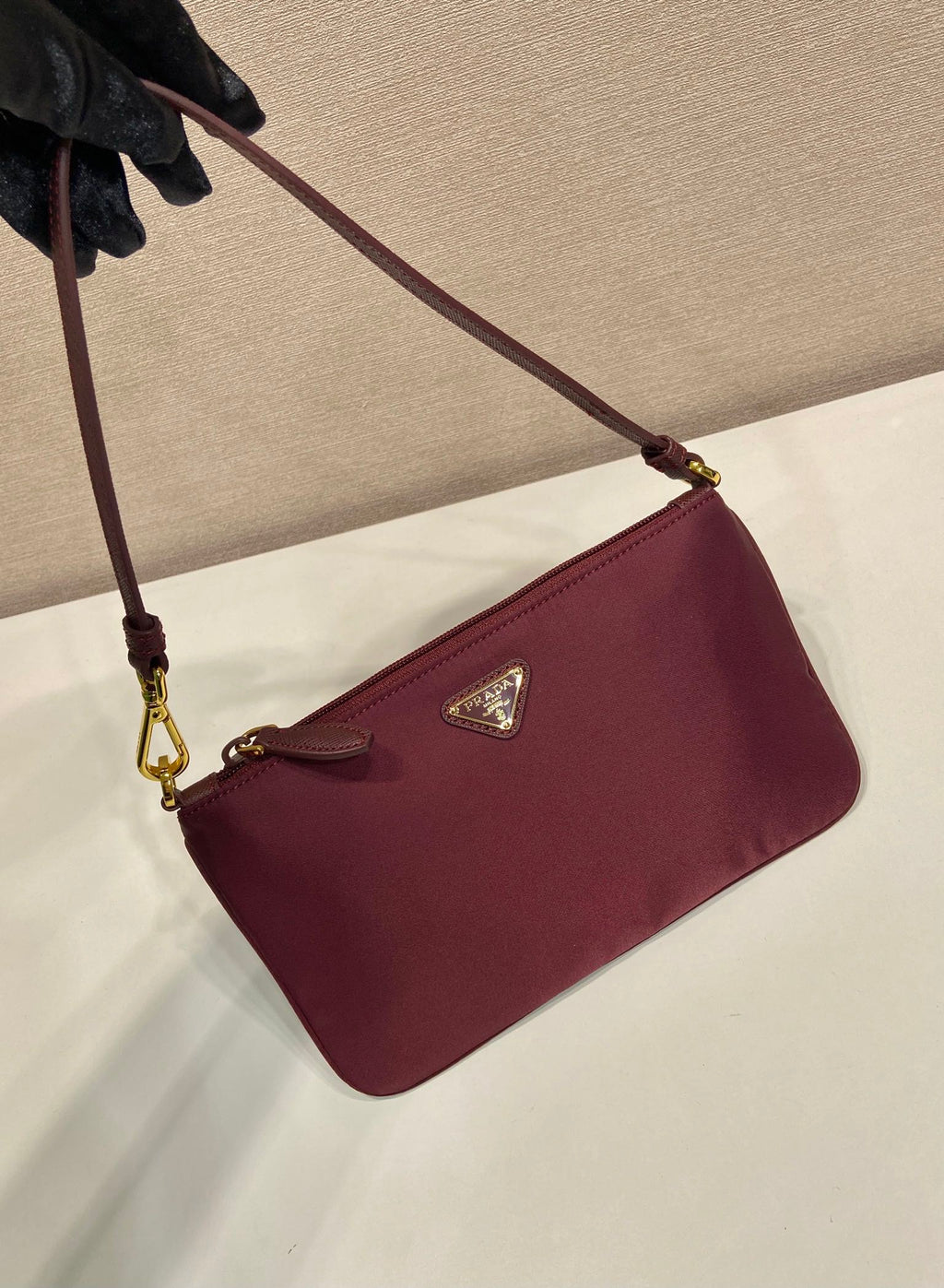 PRA vintage shoulder bag burgundy nylon fabric 280823