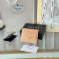 Pra Gold Logo-Stamp Card Holder Beige Saffiano Leather