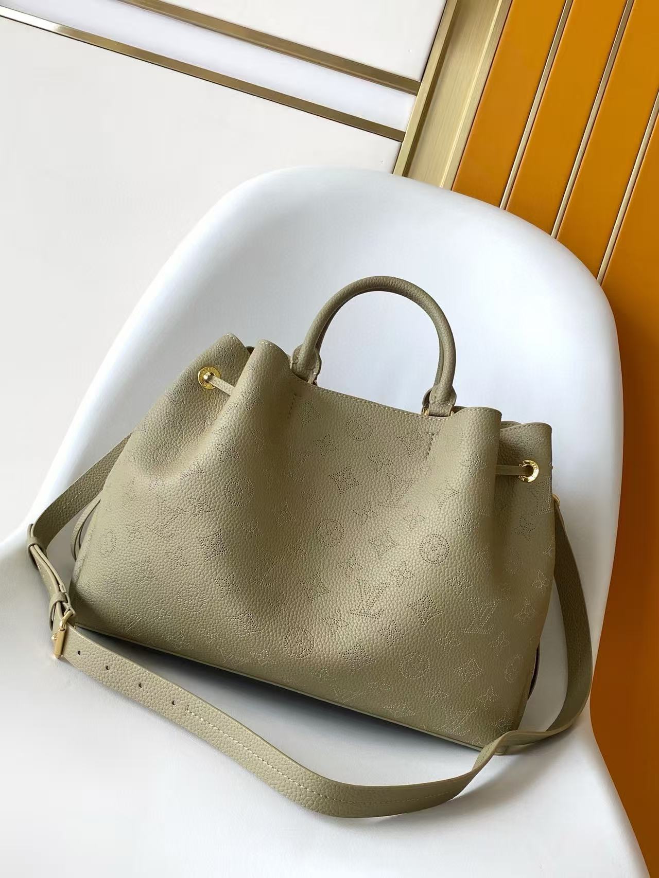 BELLA TOTE 32 IN ROSEMARY PERFORATED CALFSKIN GOLD HARDWARE