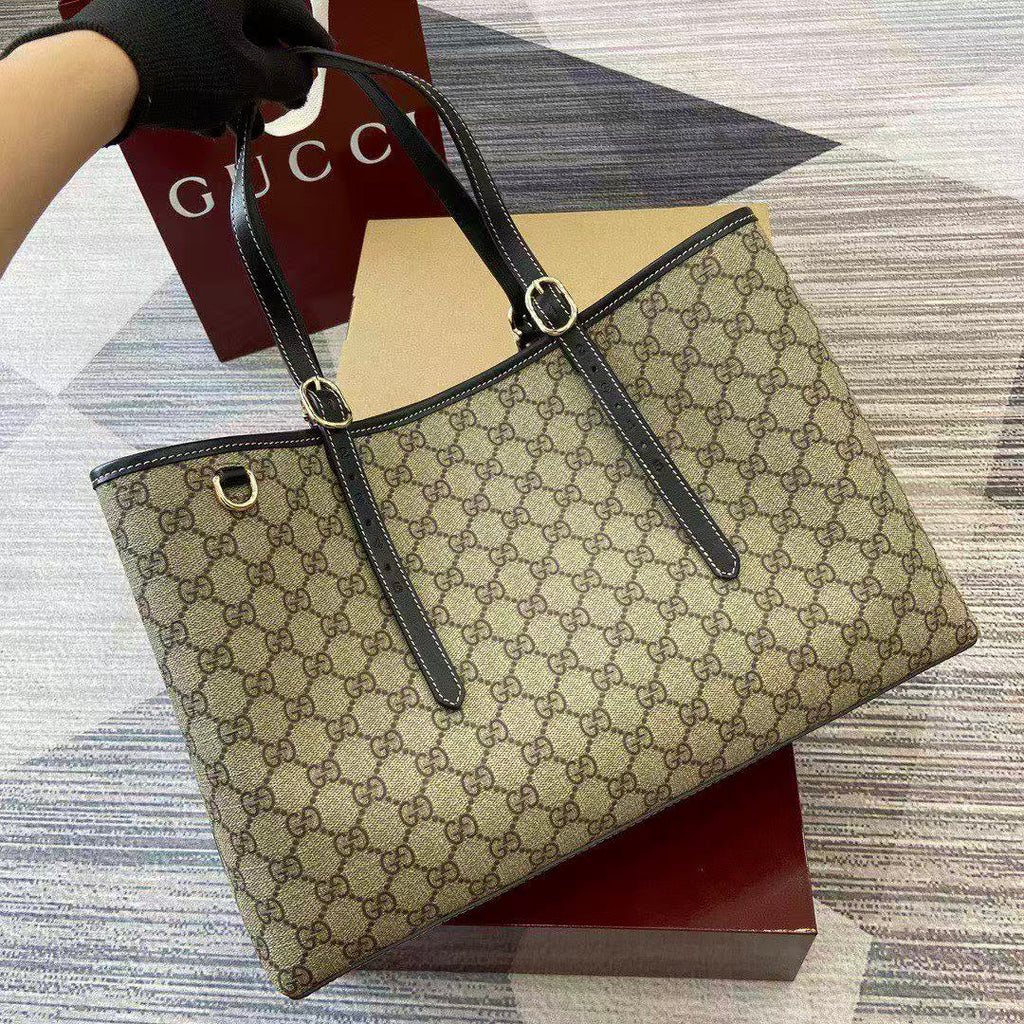 GG Emblem Maxi Tote Bag Beige & Dark Brown Monogram Coated Fabric