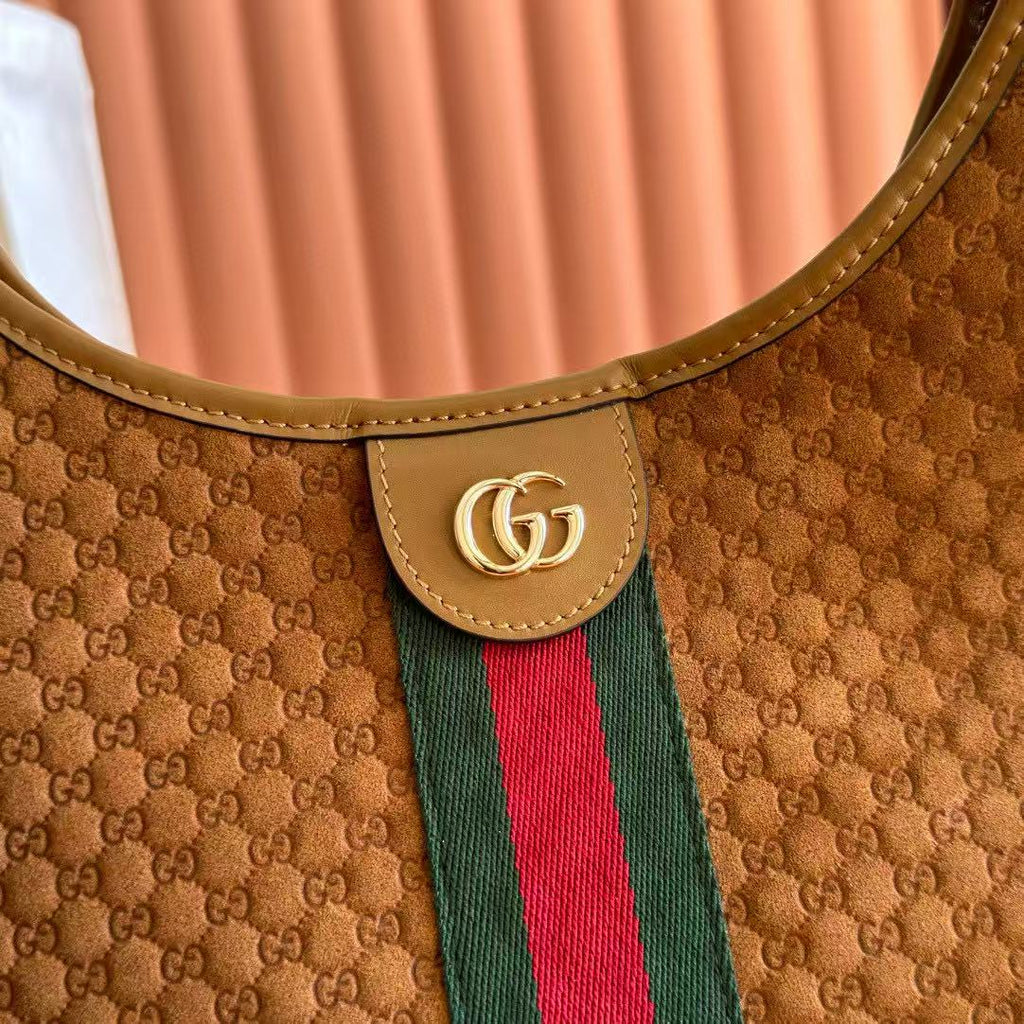 Gucci Giglio Large Tote Bag Dark Brown Suede