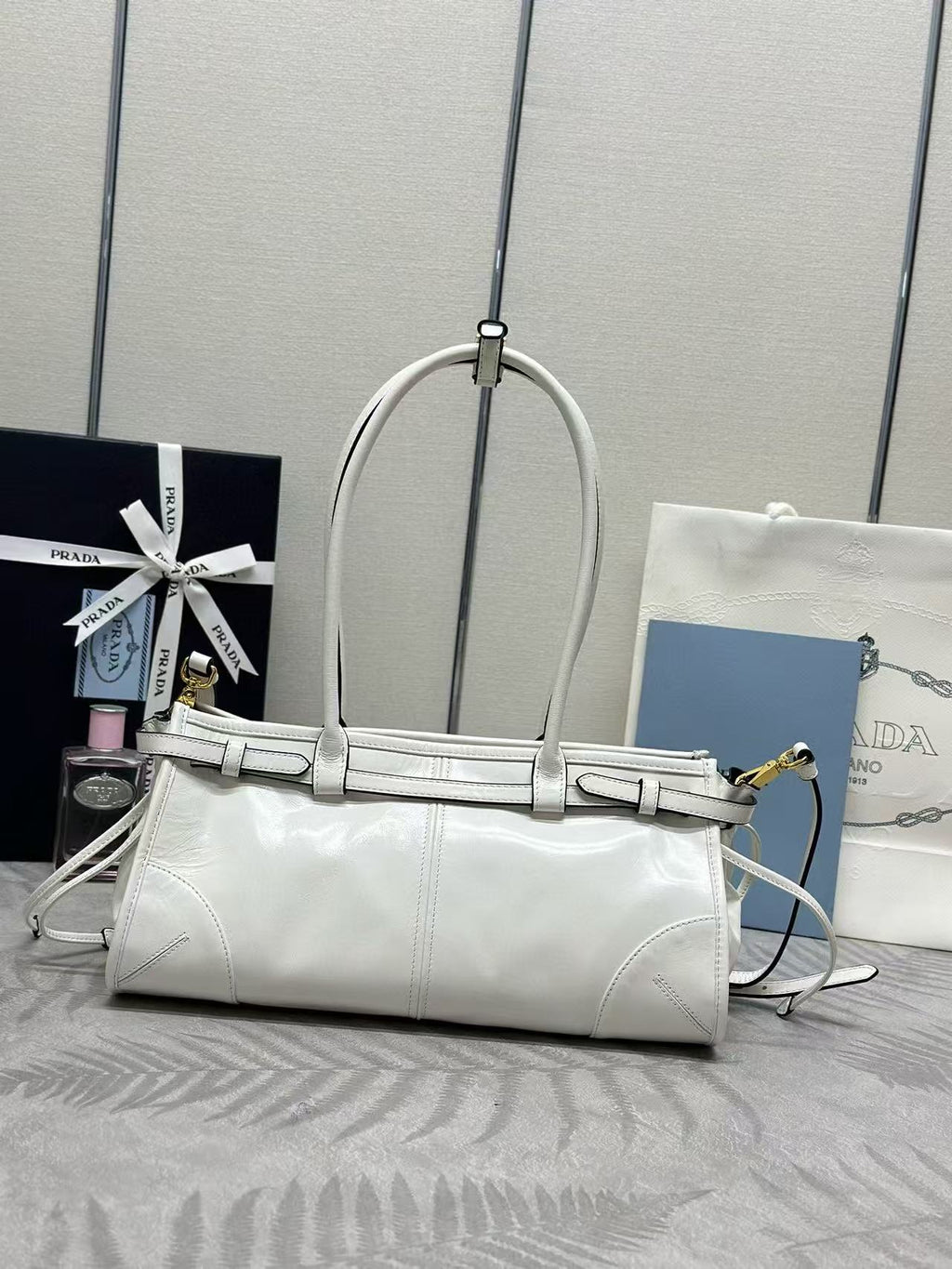 Prada Bonnie Medium Handbag 32cm White Calfskin
