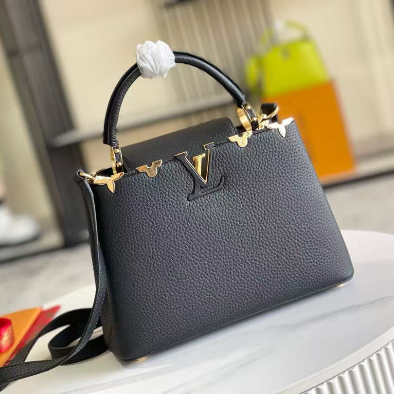 LV Capucines Handbag 27cm  Black Gold Cowhide