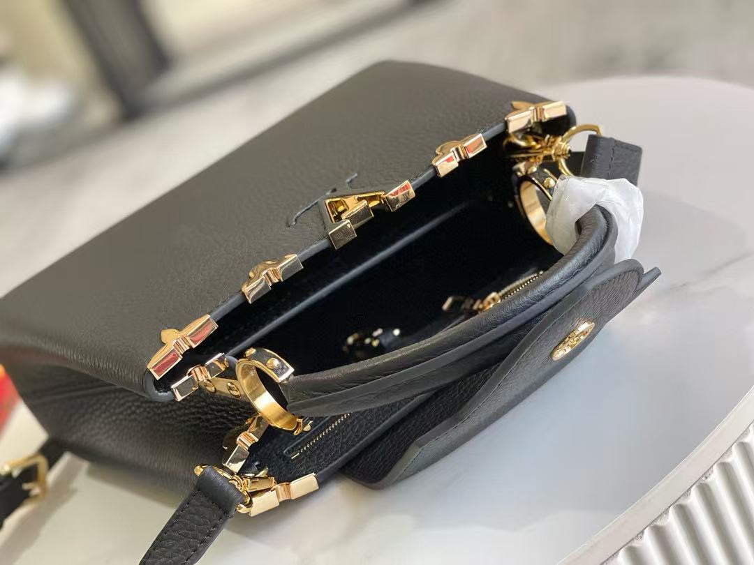 LV Capucines Handbag 27cm  Black Gold Cowhide