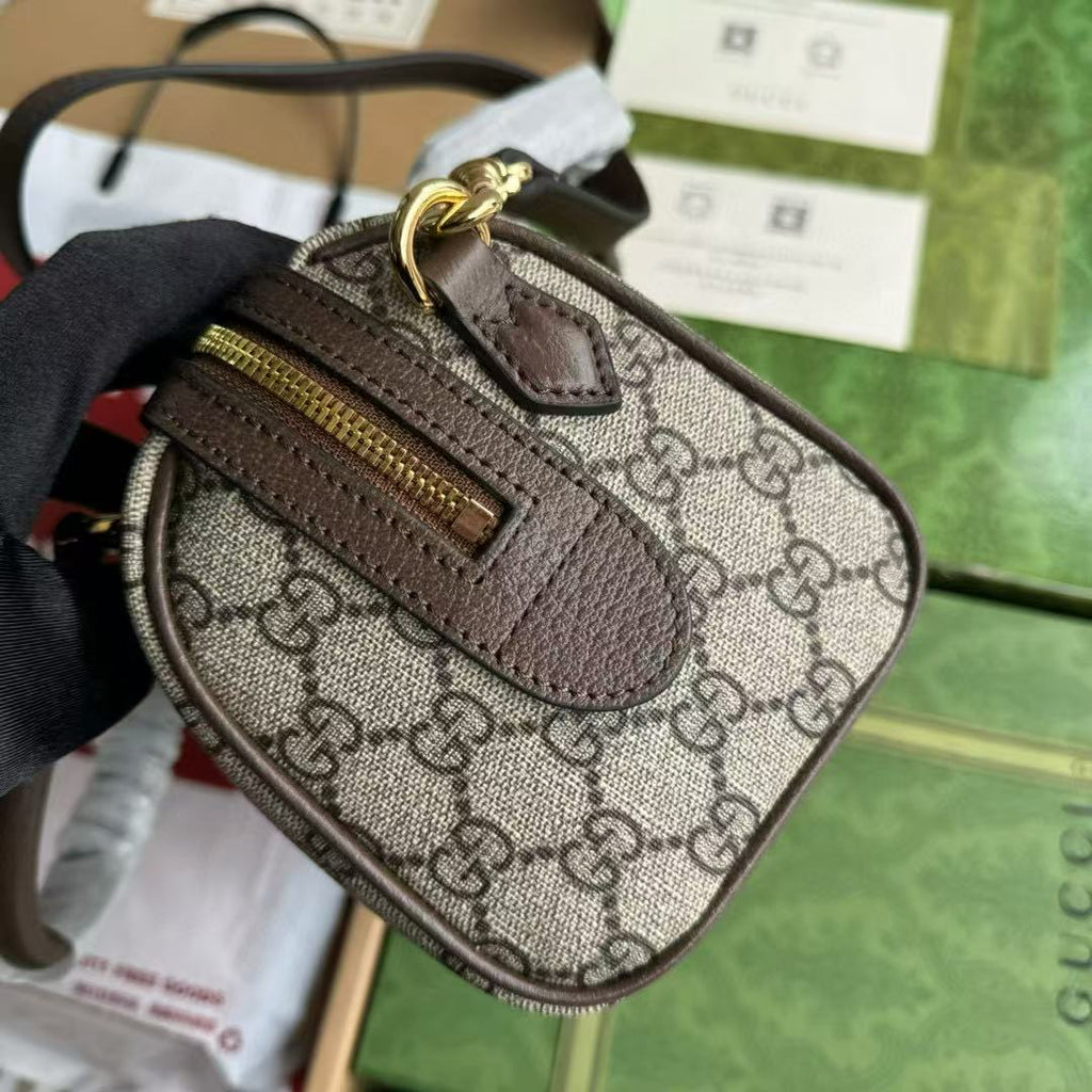 Gucci Ophidia 21.5 Bag Brown Ebony Leather Canvas