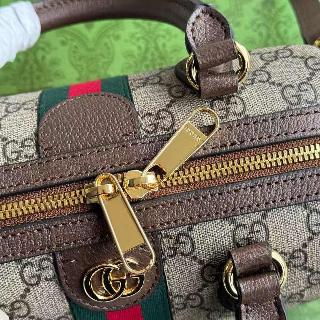 Gucci Ophidia 21.5 Bag Brown Ebony Leather Canvas