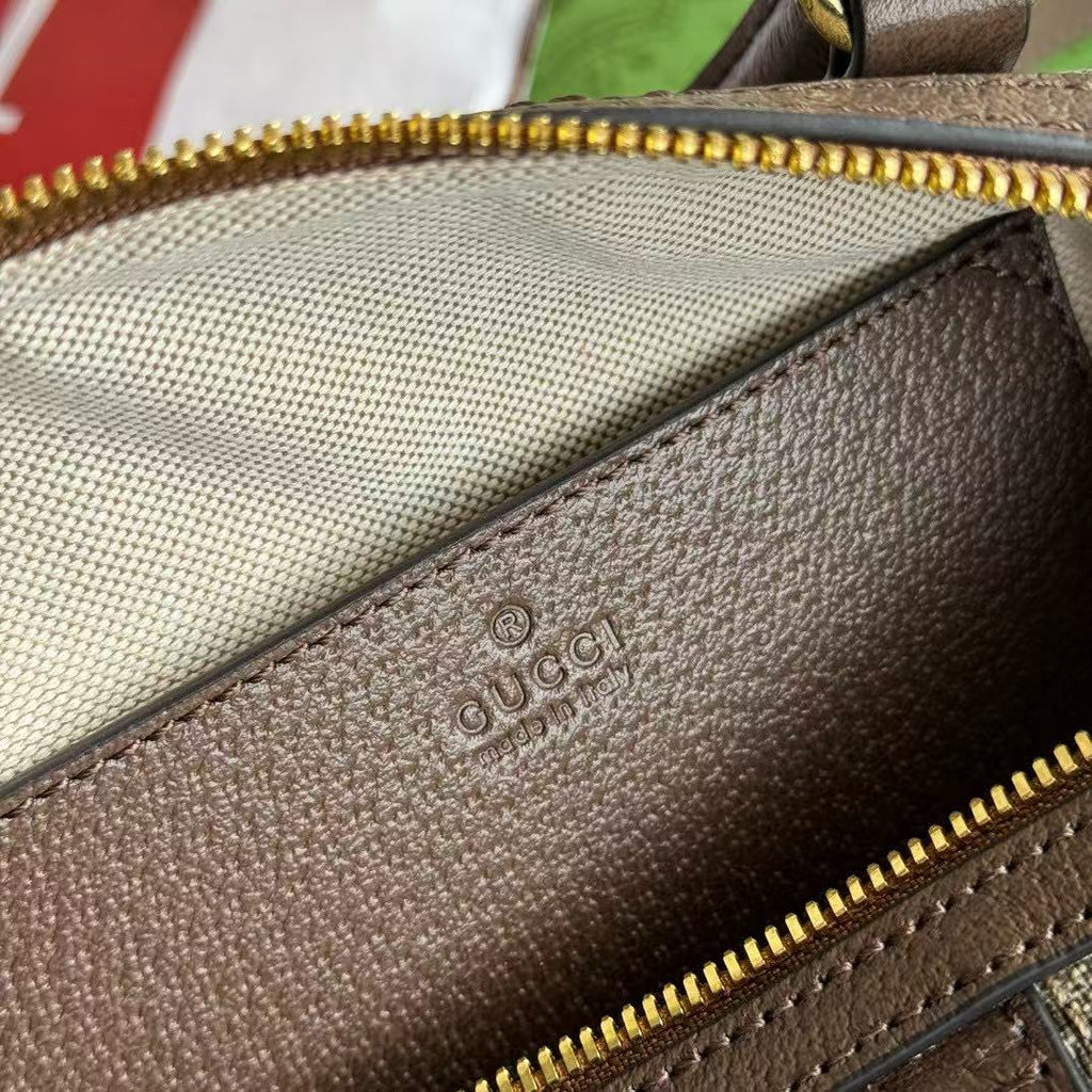 Gucci Ophidia 21.5 Bag Brown Ebony Leather Canvas
