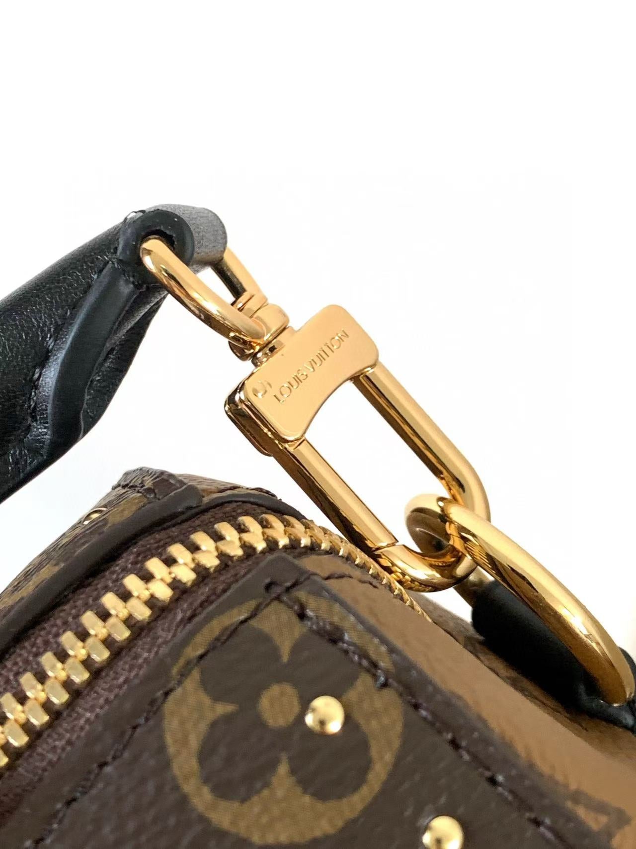 LV Speedy Trunk Bag 20cm Black Brown Cowhide Canvas