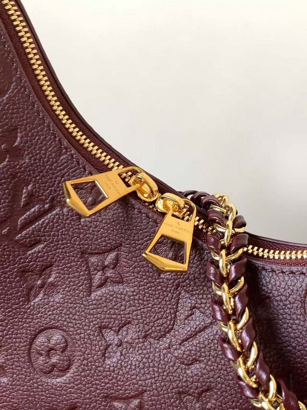 LV Boulogne PM Bag Burgundy Gold Embossed Grained Cowhide Leather