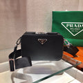PRA CAMERA BAG 18CM IN BLACK TRIANGLE PATTERN COWHIDE SILVER HARDWARE