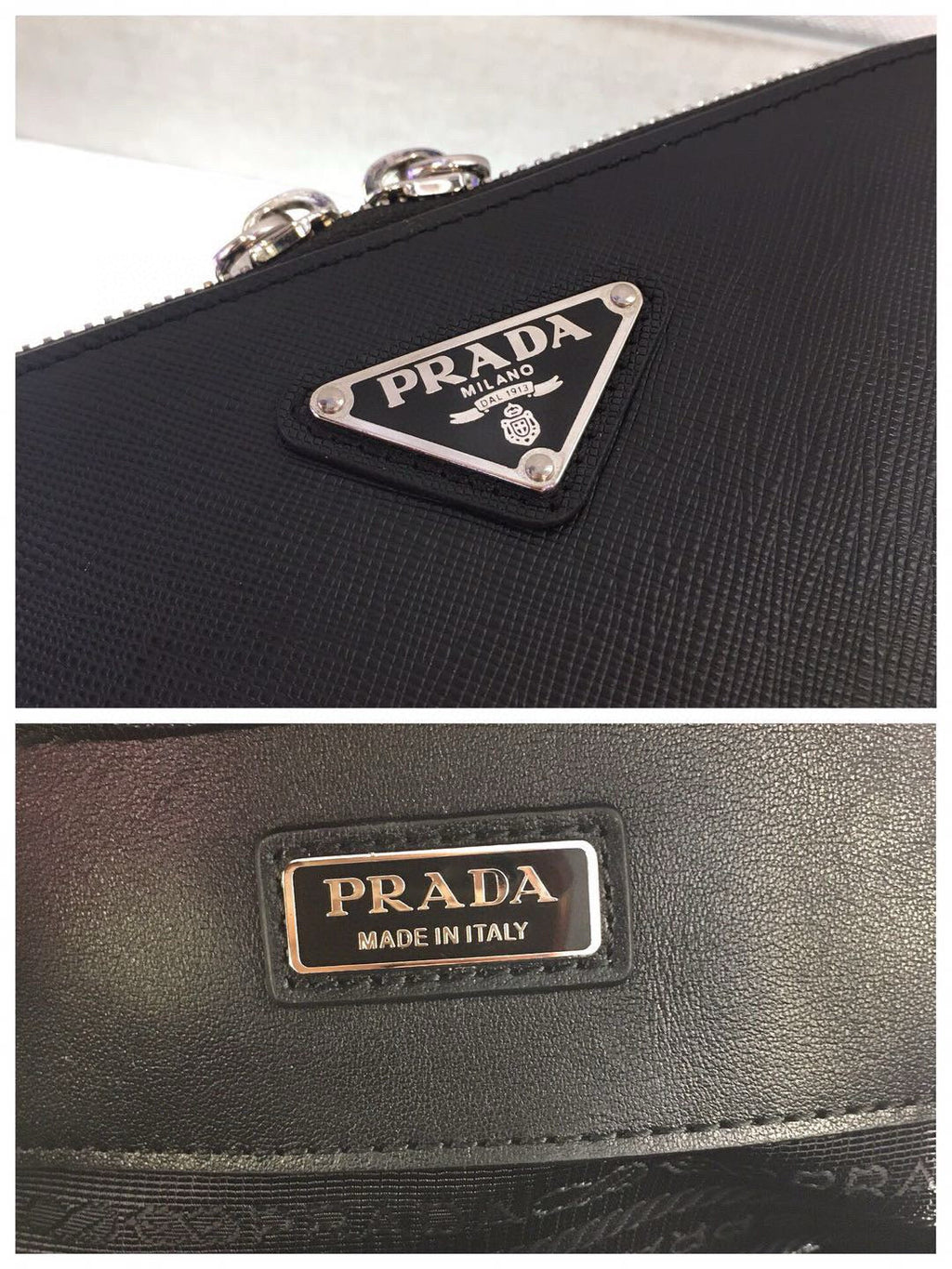 PRA CAMERA BAG 18CM IN BLACK TRIANGLE PATTERN COWHIDE SILVER HARDWARE