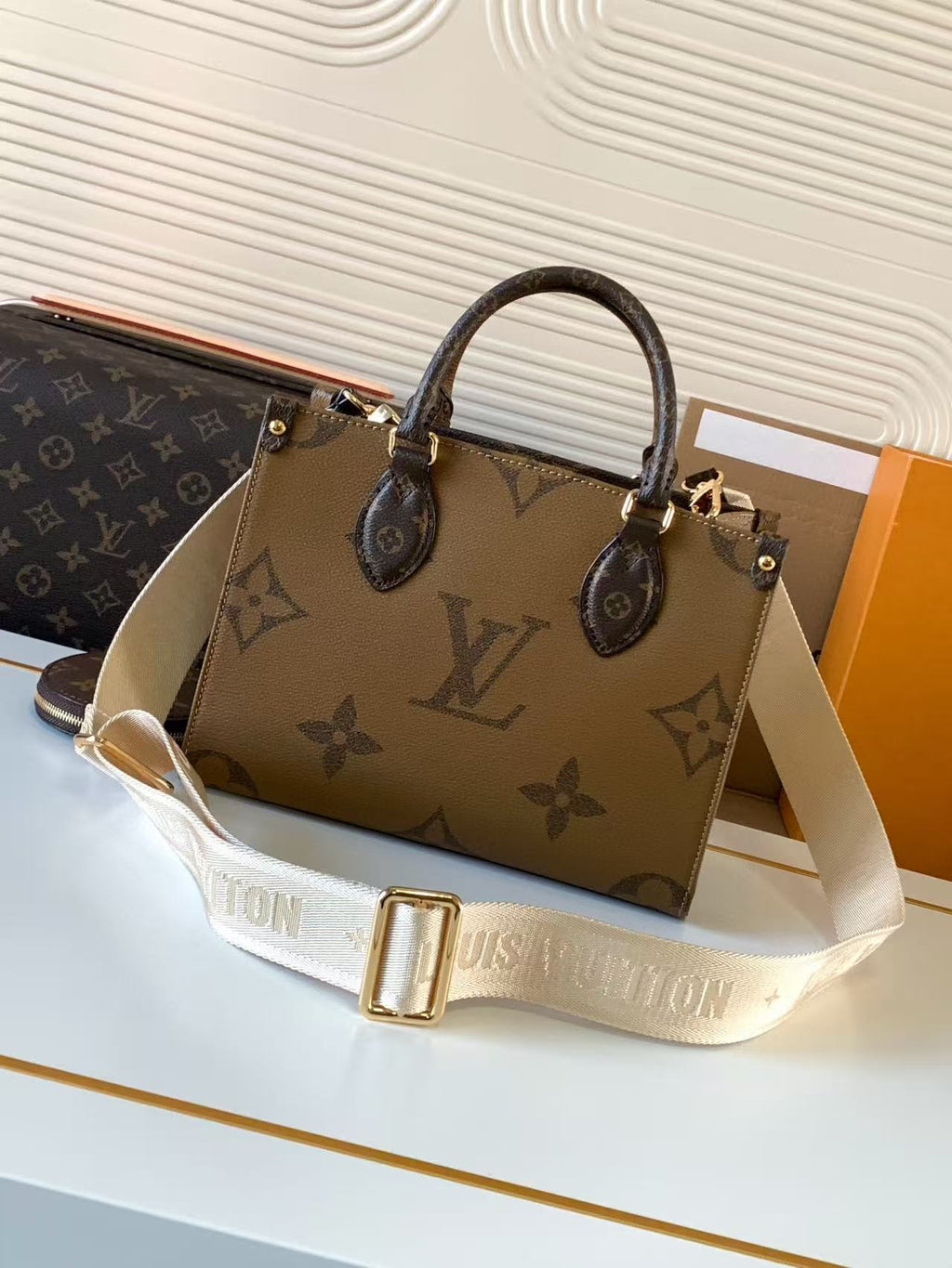 LV OnTheGo PM Brown Monogram and Monogram Reverse Coated Canvas