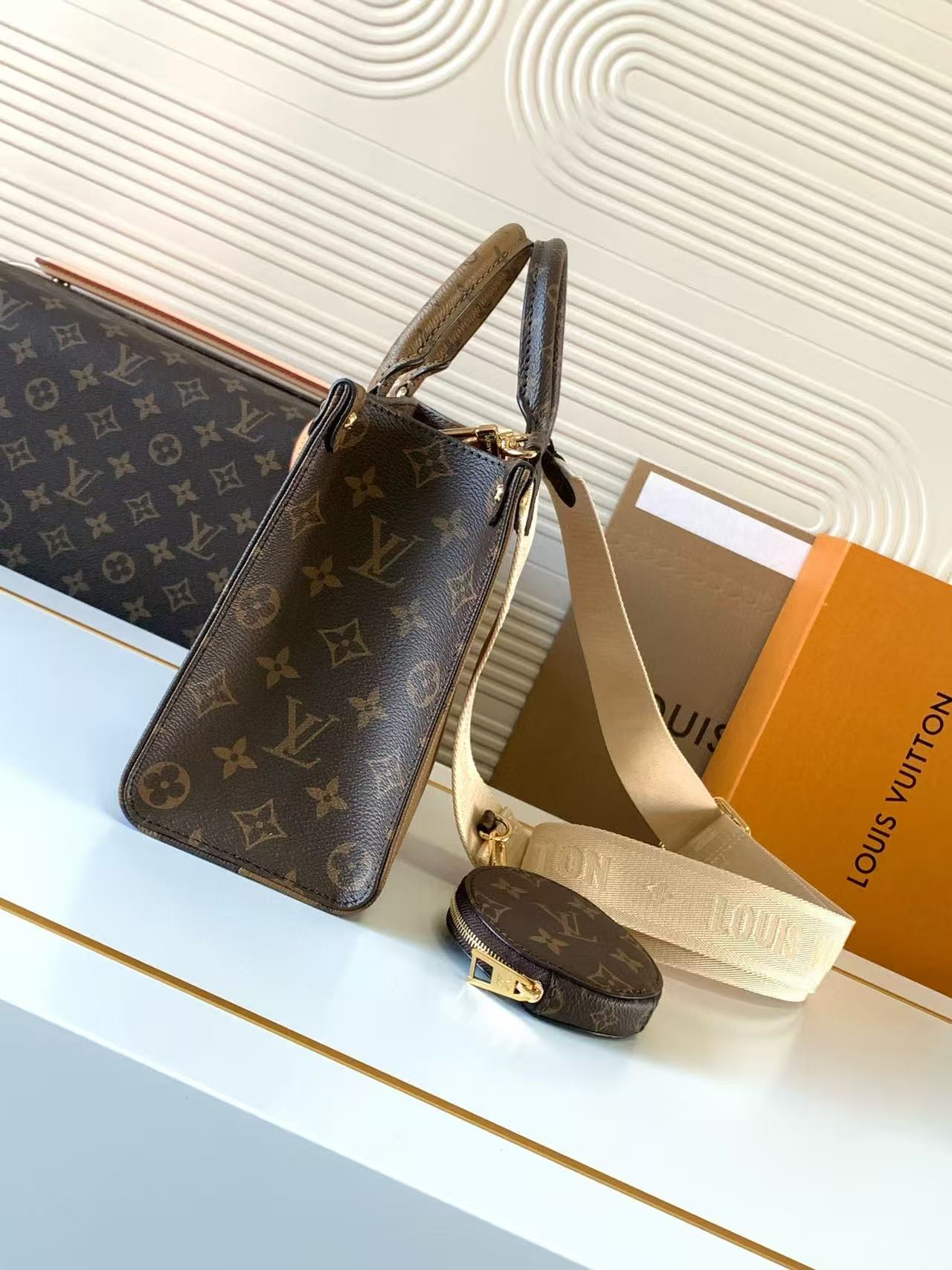 LV OnTheGo PM Brown Monogram and Monogram Reverse Coated Canvas