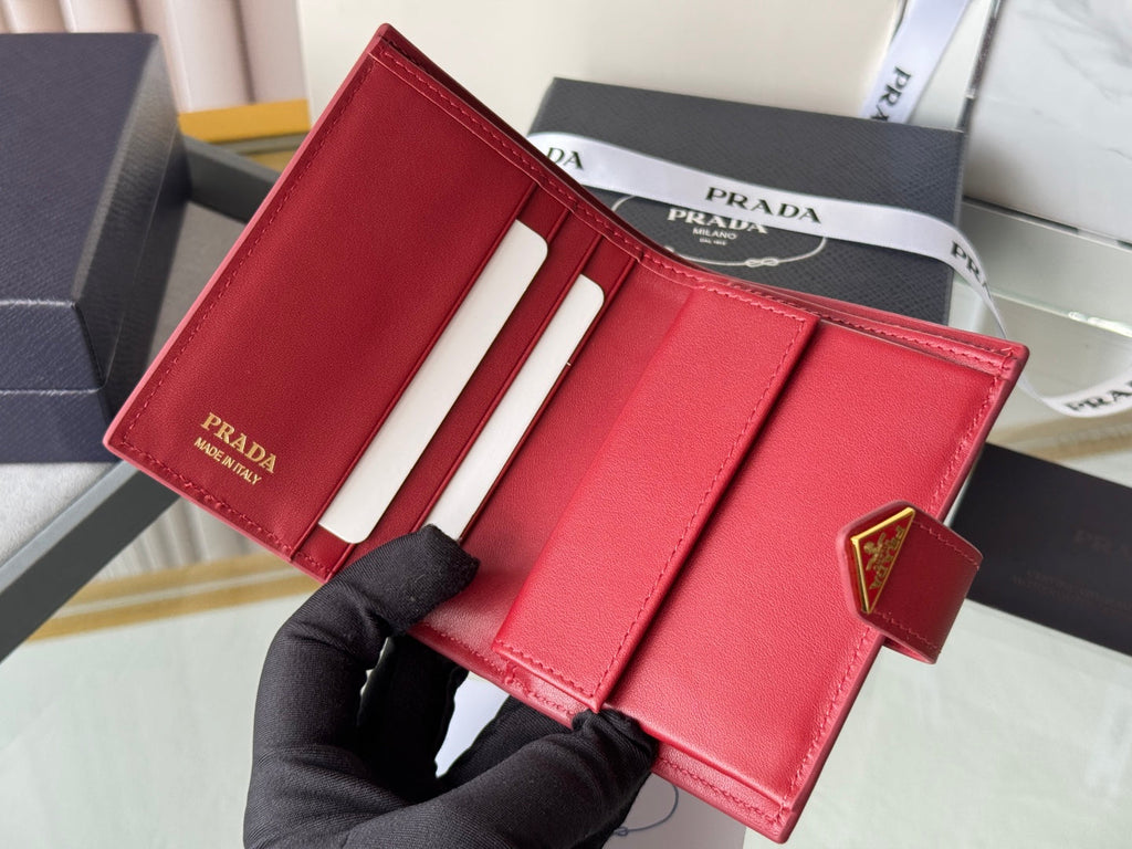 Pra 1MV204 Small Wallet Red Saffiano & Smooth Leather
