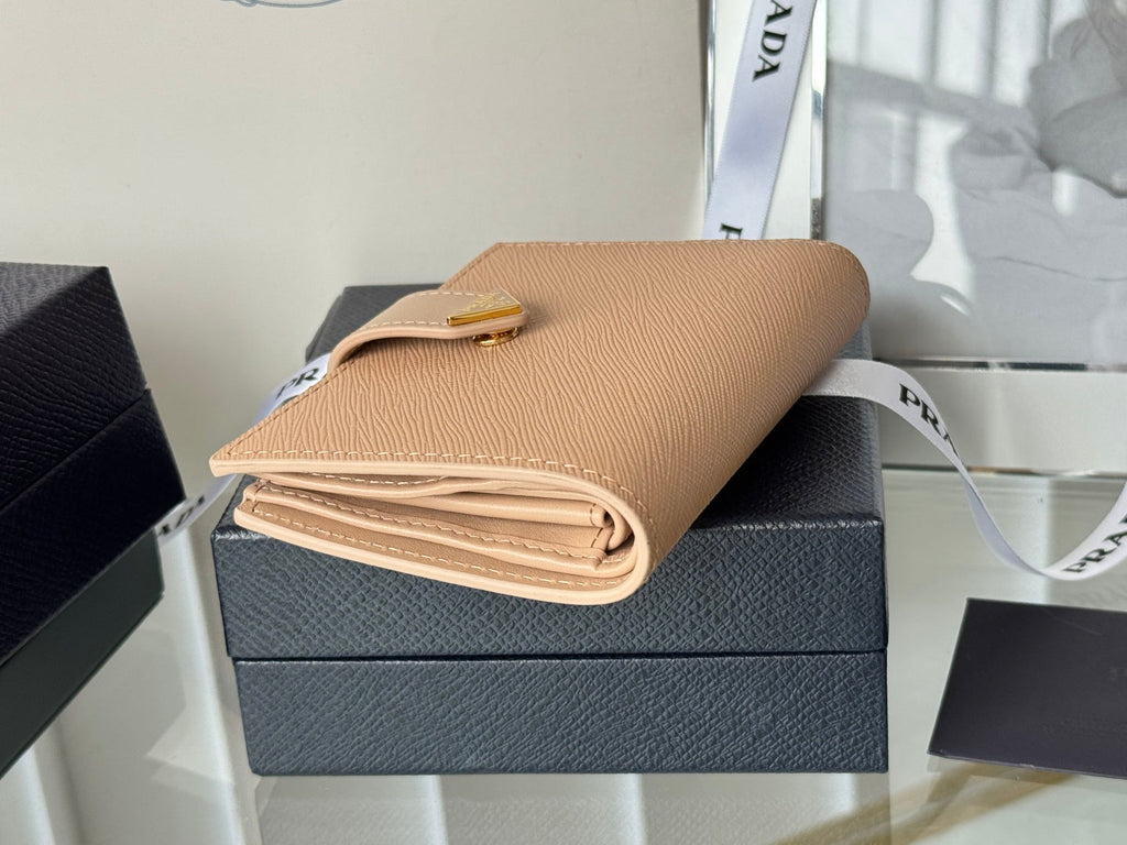 Pra 1MV204 Small Wallet Caramel Saffiano & Smooth Leather