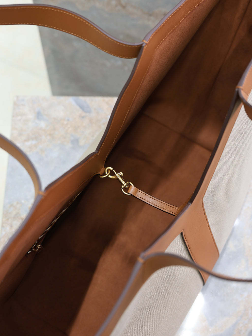 Prada Y Tote Bag Beige Brown Canvas Leather