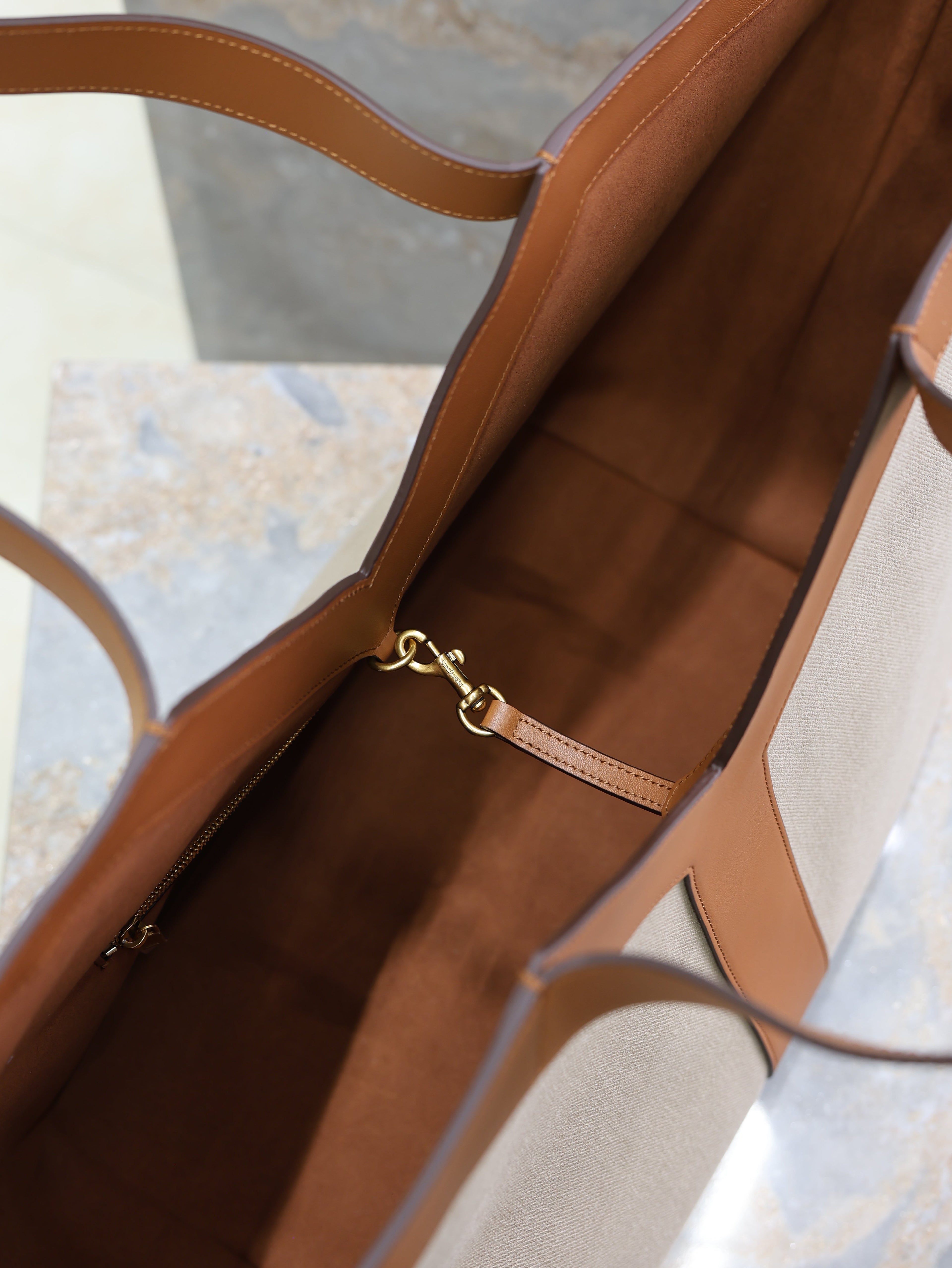 Prada Y Tote Bag Beige Brown Canvas Leather