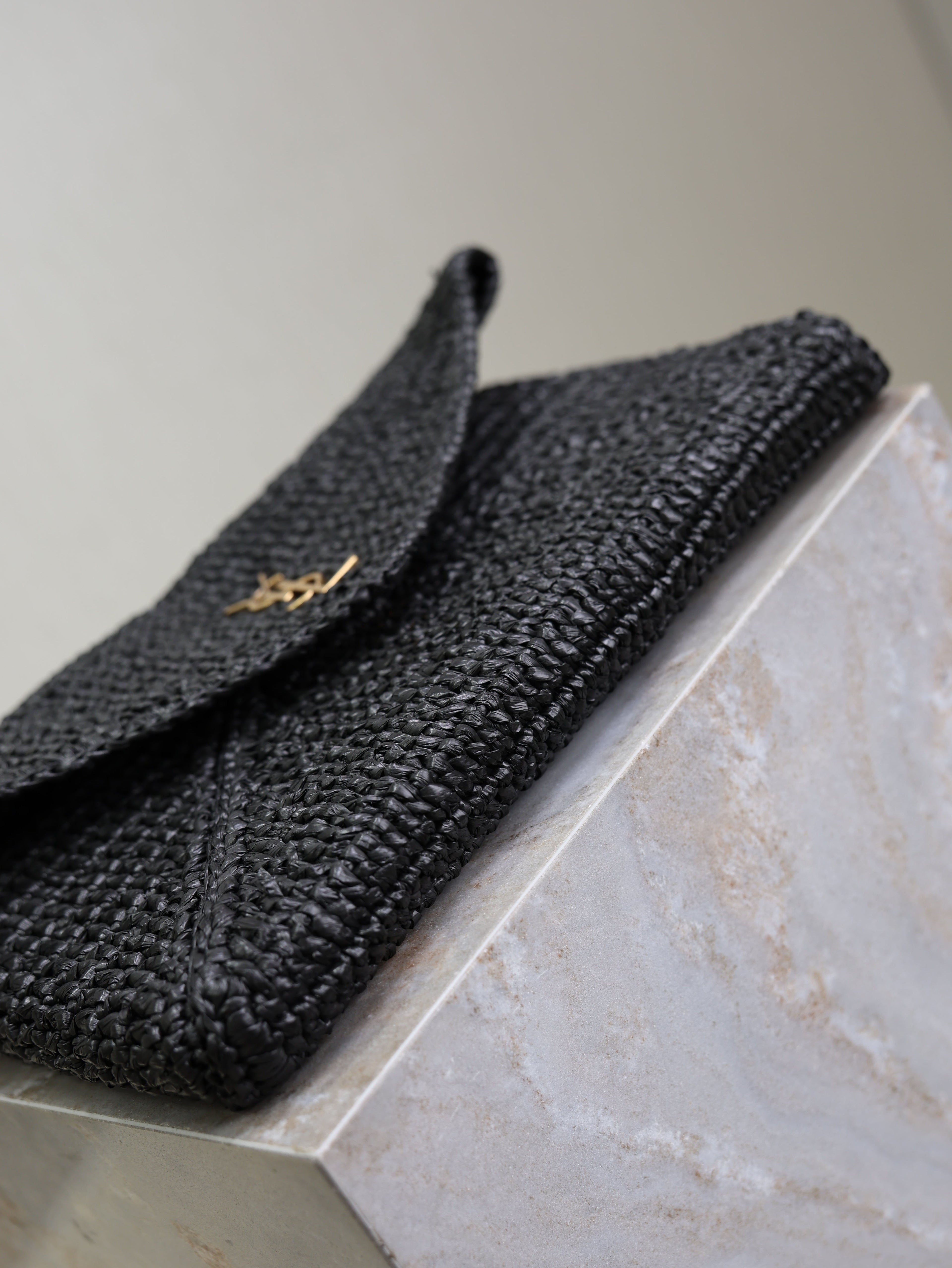 Prada Envelope Clutch 29cm Black Raffia Leather