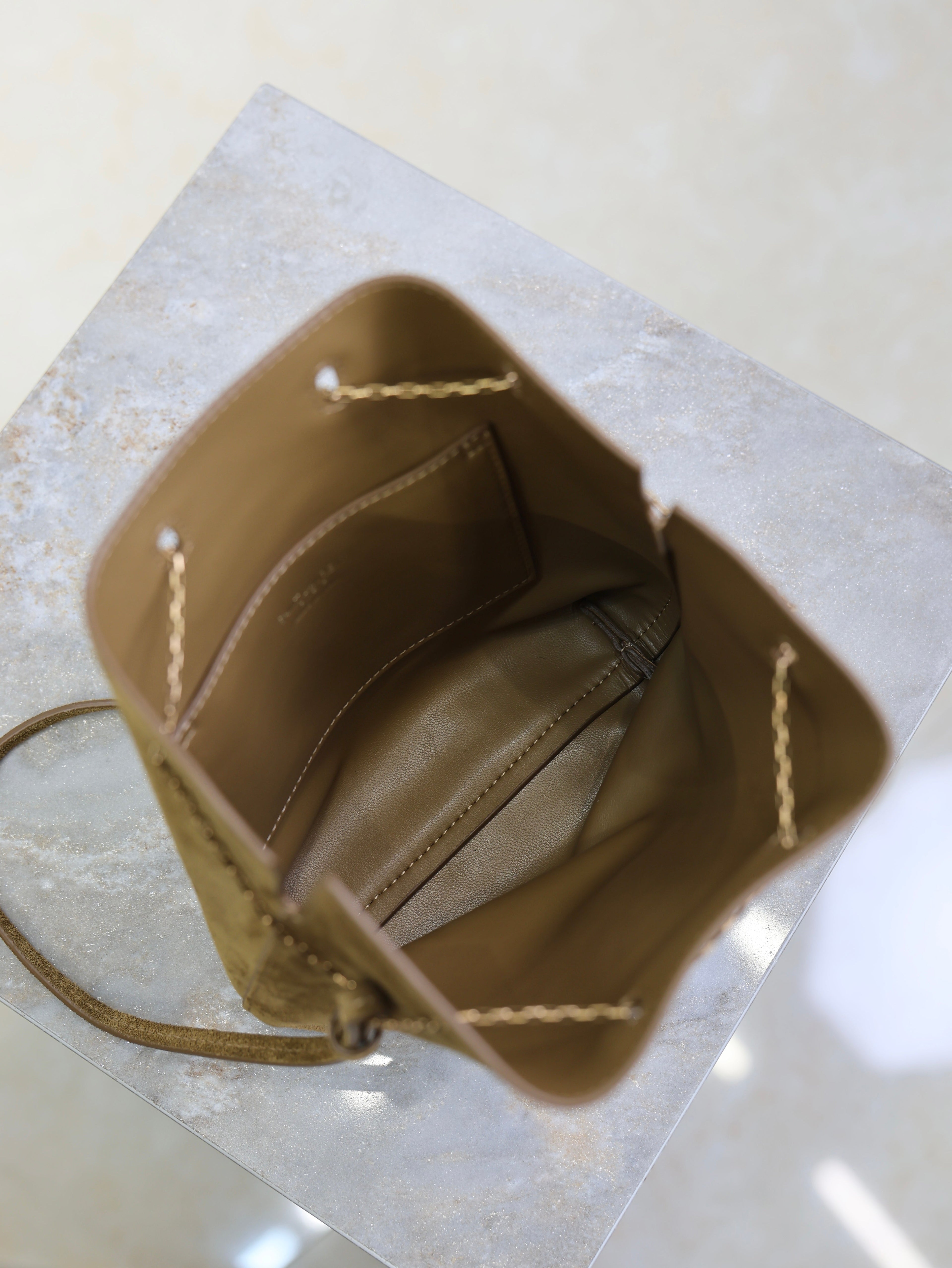 Prada Pochon Bucket Bag 20cm Brown Suede Bronze-Tone HW