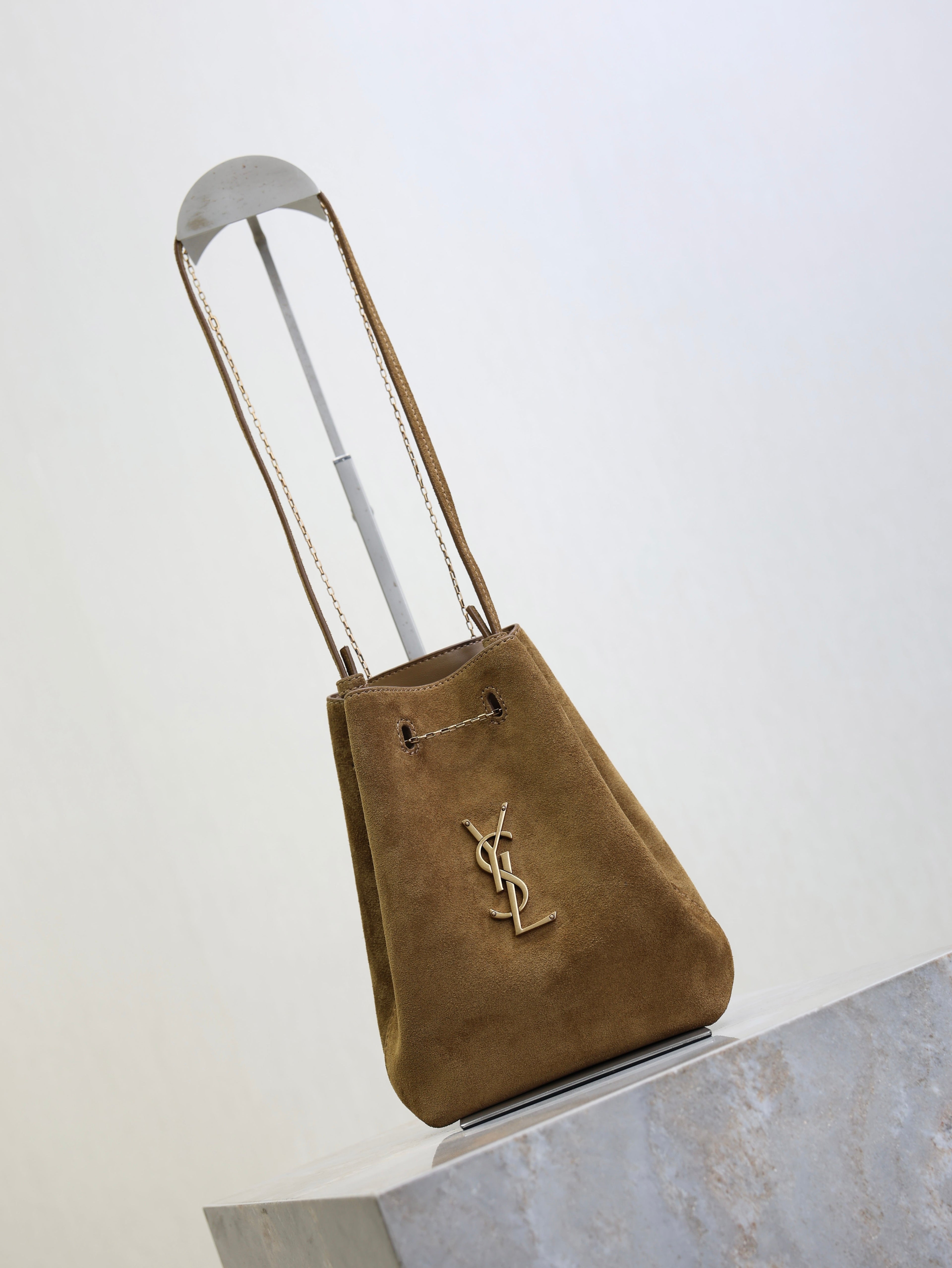 Prada Pochon Bucket Bag 20cm Brown Suede Bronze-Tone HW
