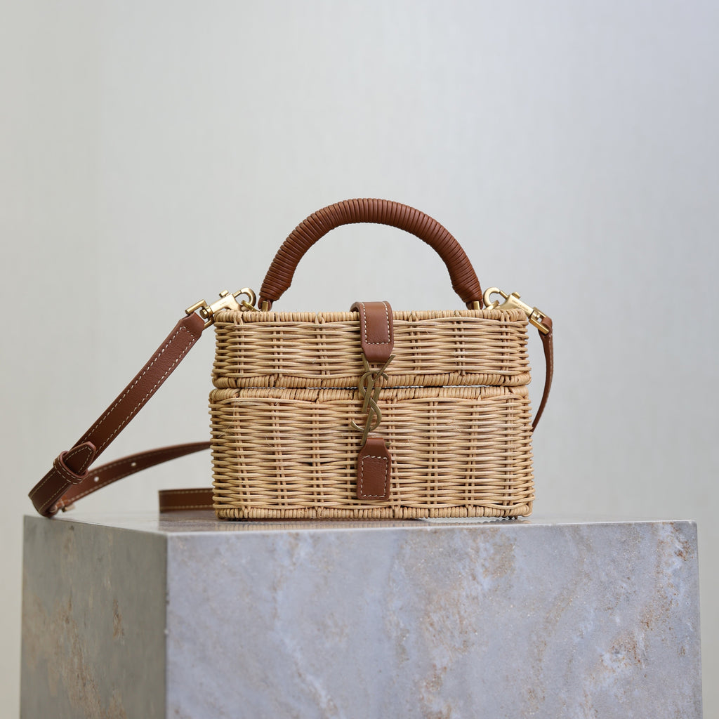 Prada Gaby Vanity Bag Beige Brown Raffia Leather