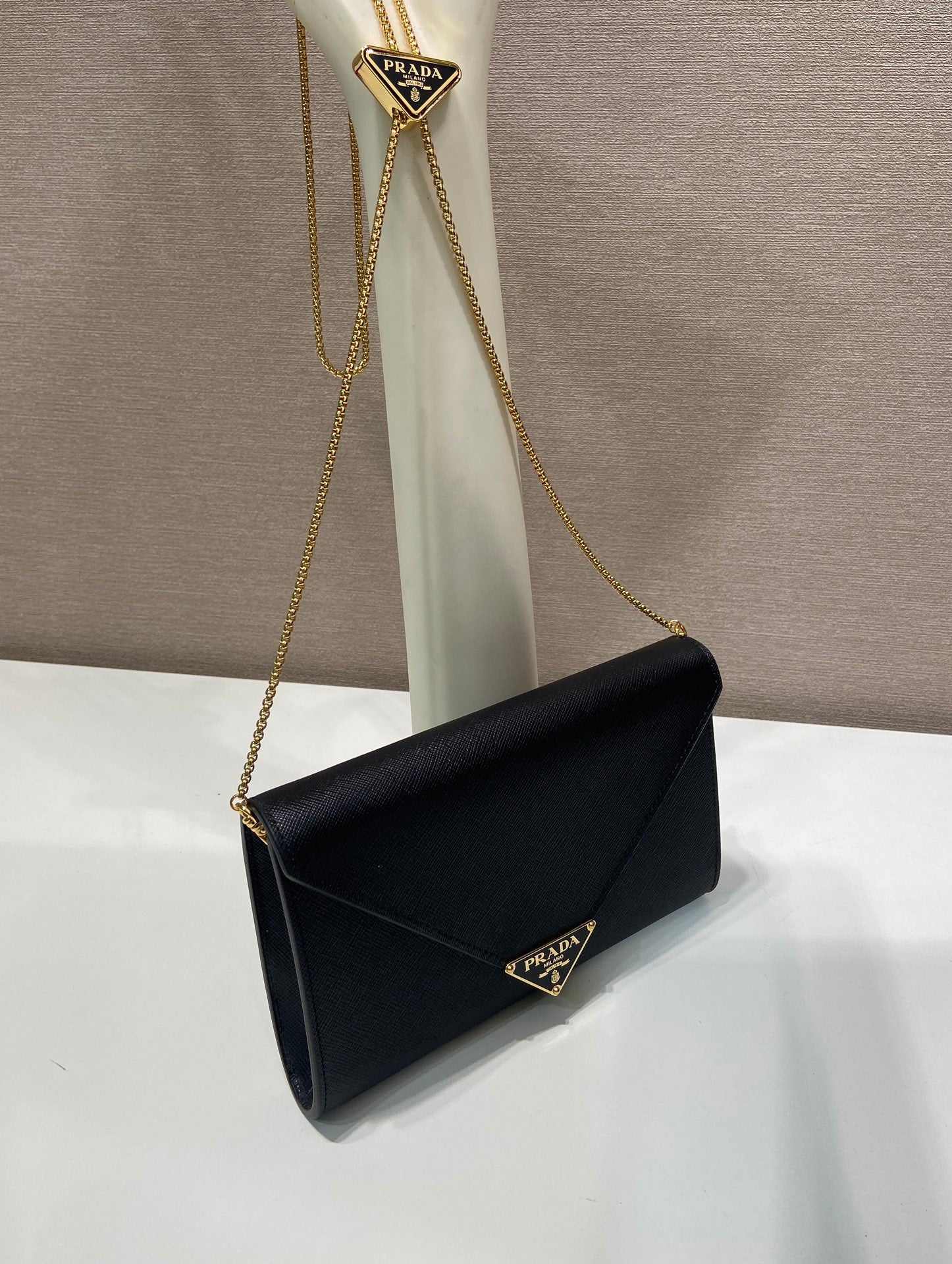 PRA Cross pattern envelope bag black leather 341148