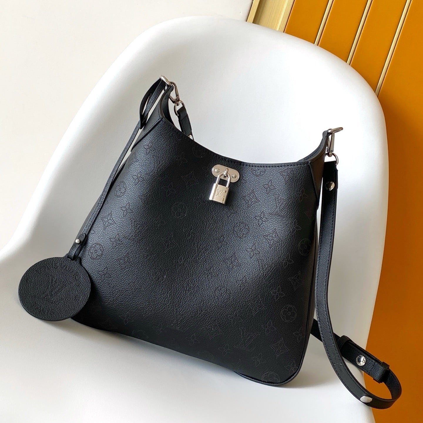 LV All Around MM Black Perforated Mahina Taurillon Leather 268132