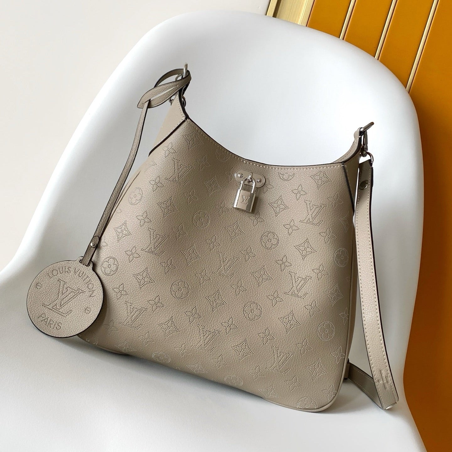 LV All Around MM Gray Perforated Mahina Taurillon Leather 268134