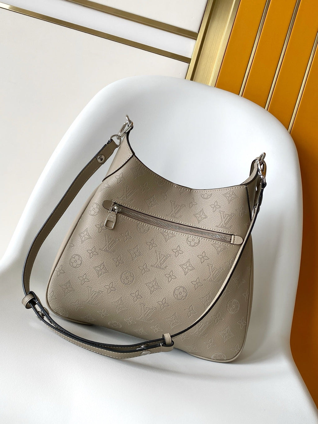 LV All Around MM Gray Perforated Mahina Taurillon Leather 268134