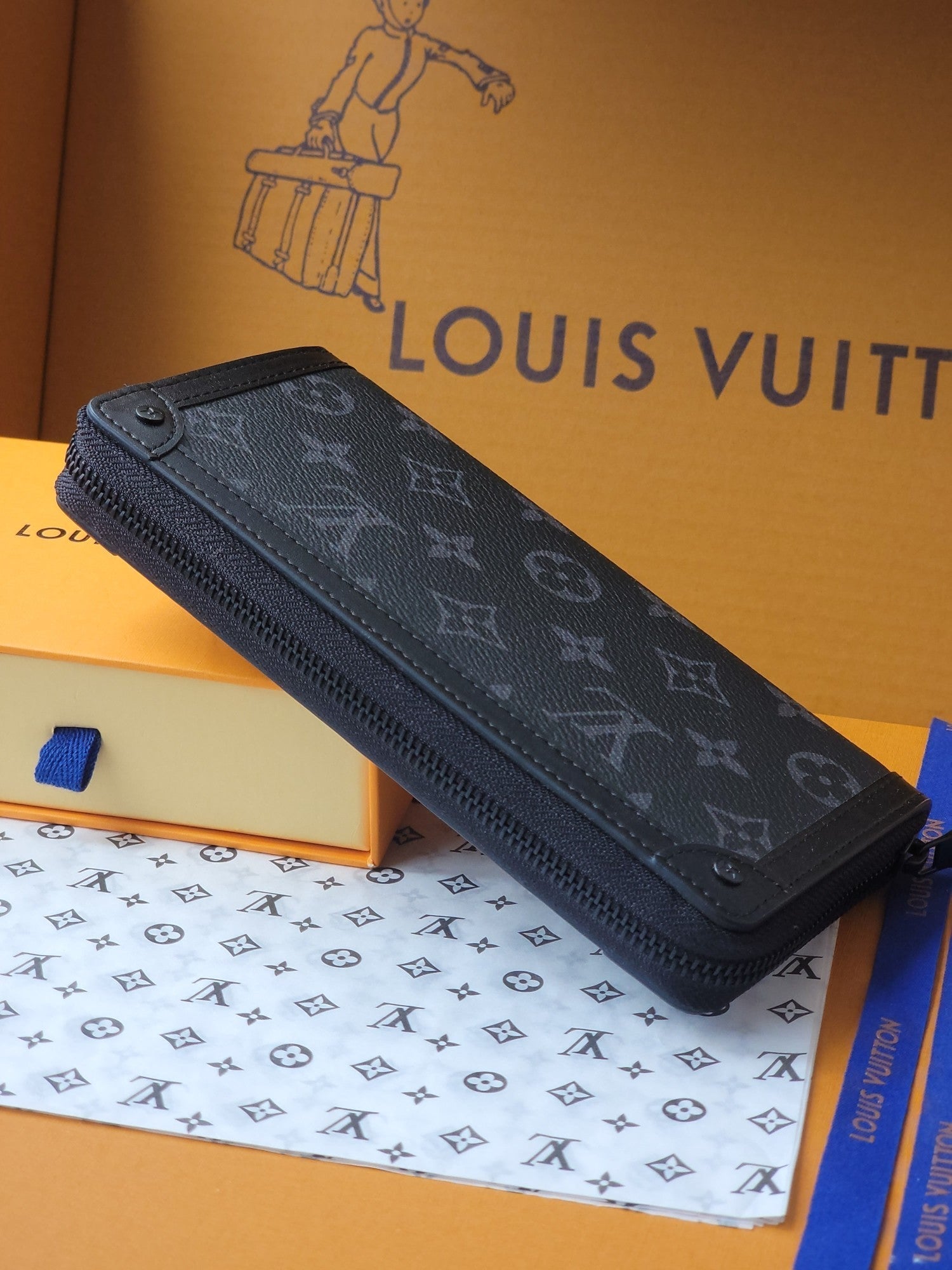 LV Trunk Zippy Wallet Black Monogram Eclipse Canvas