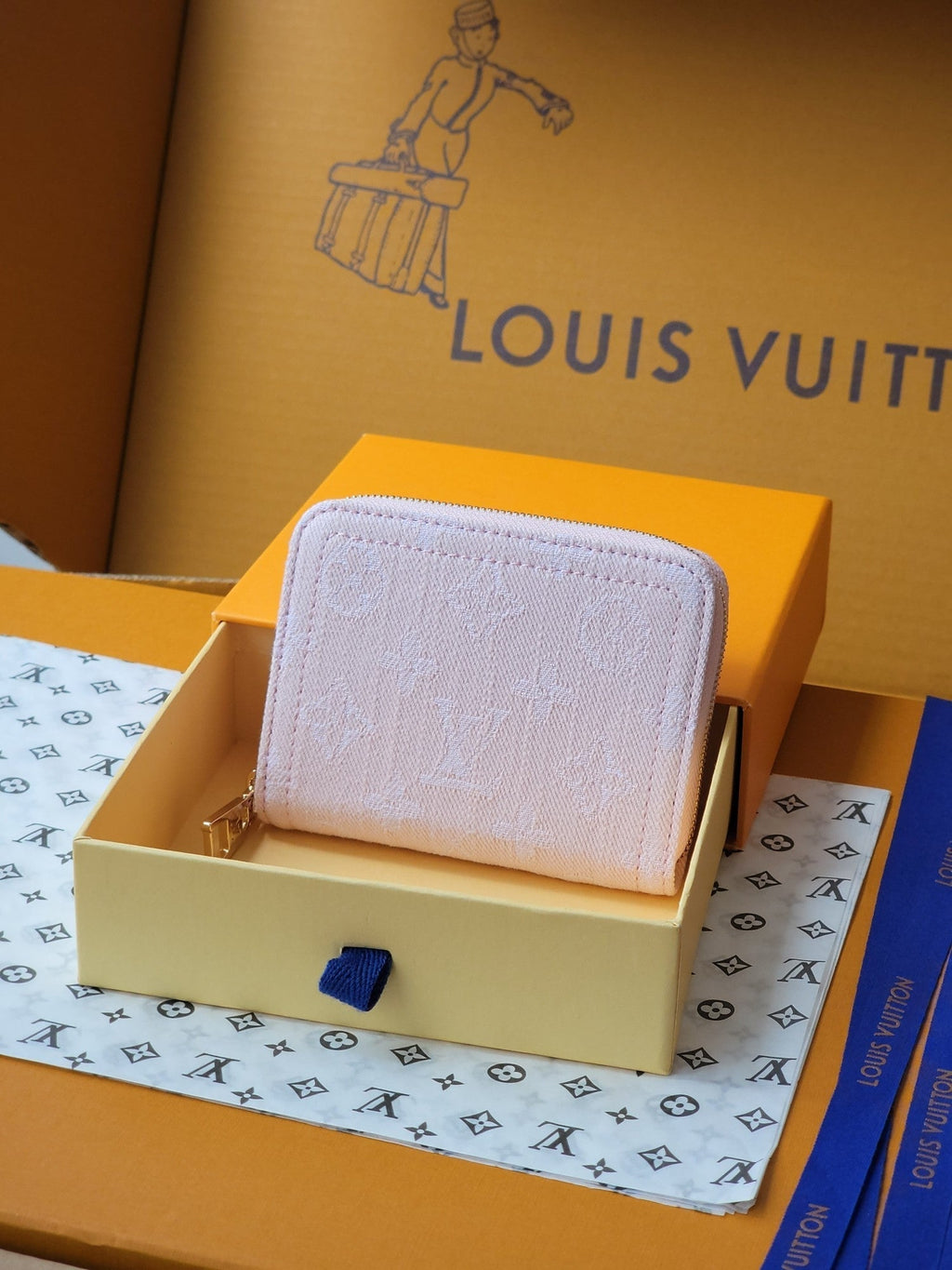 LV Zippy Coin Purse Pink Monogram Denim - Light GHW