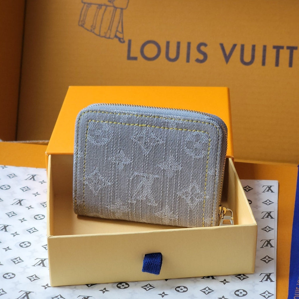 LV Zippy Coin Purse Grey Monogram Denim - Light GHW