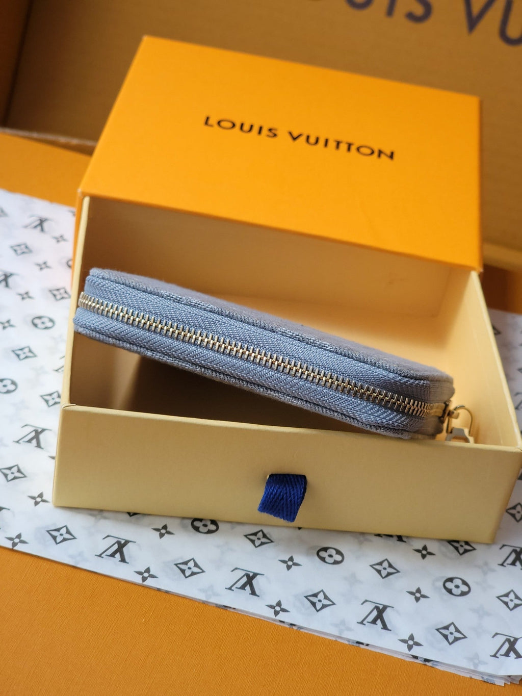 LV Zippy Coin Purse Grey Monogram Denim - Light GHW