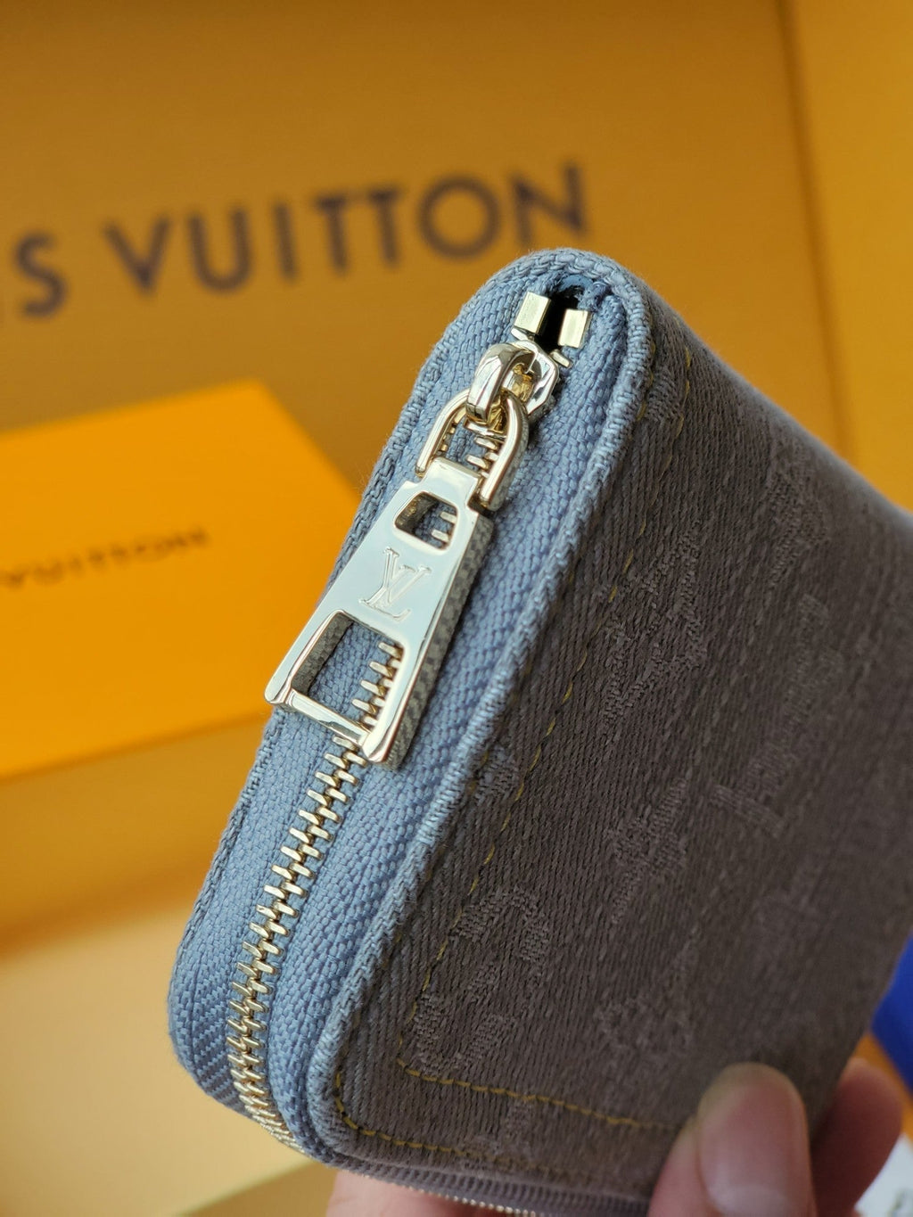 LV Zippy Coin Purse Grey Monogram Denim - Light GHW