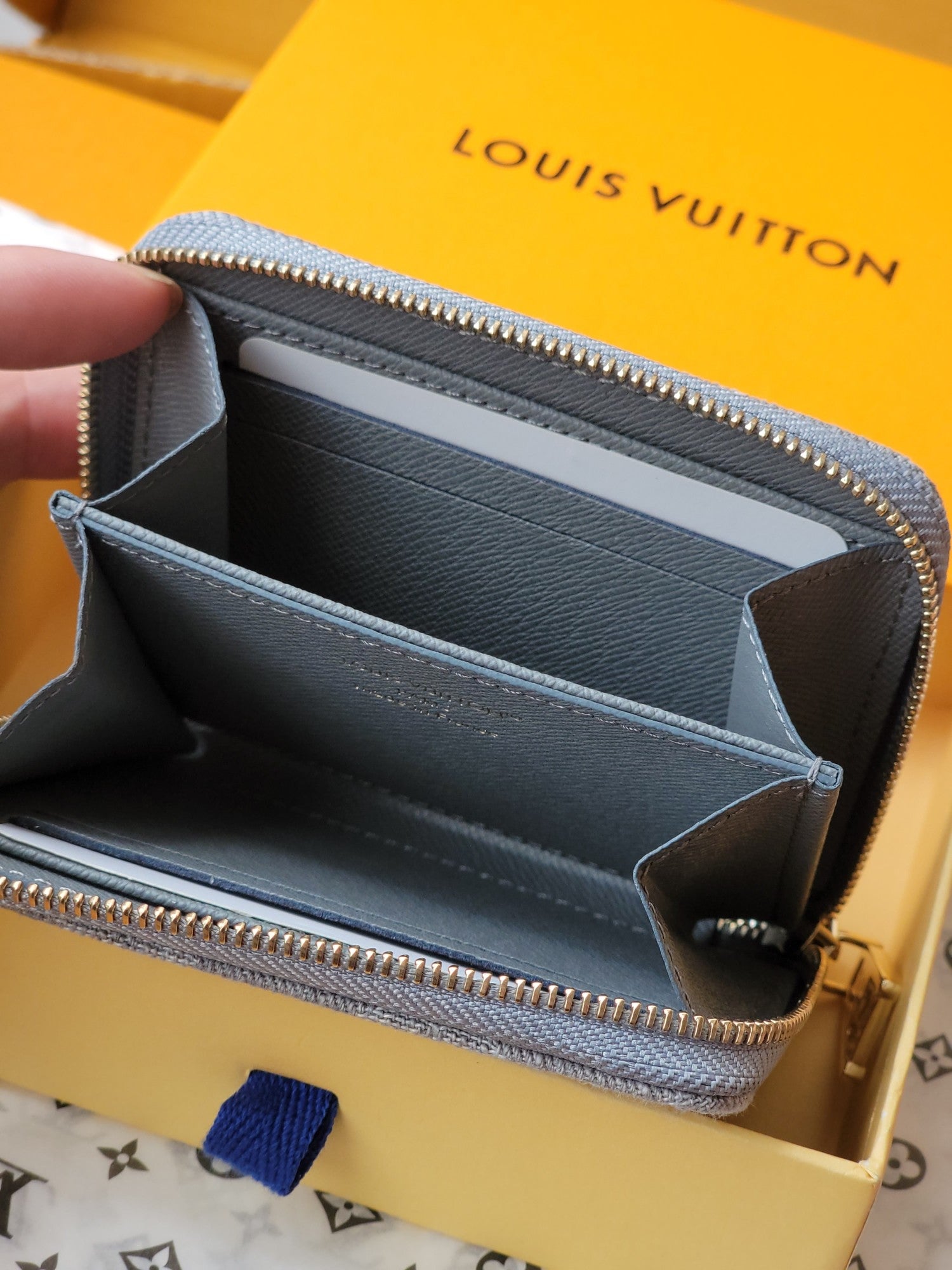 LV Zippy Coin Purse Grey Monogram Denim - Light GHW