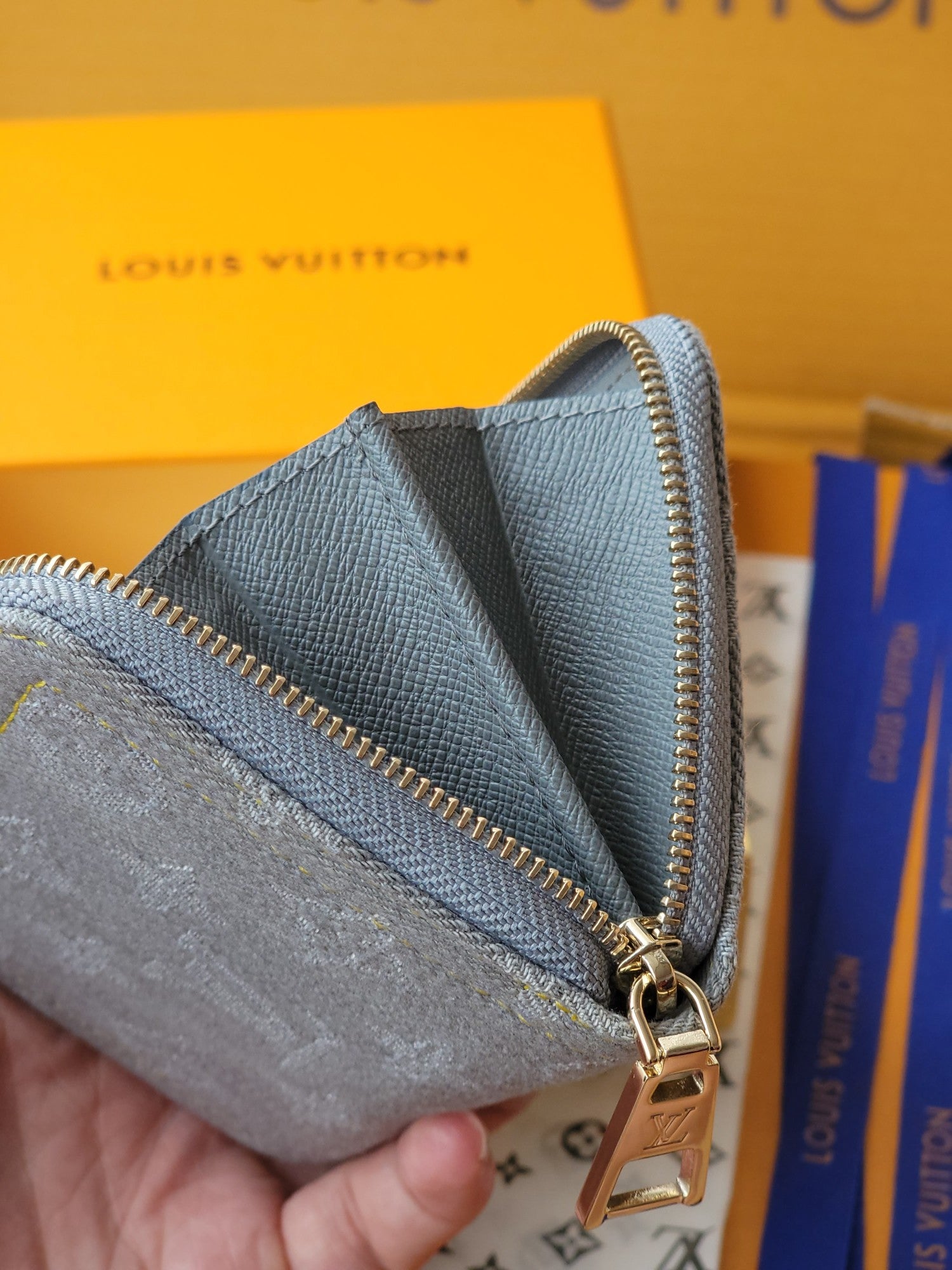 LV Zippy Coin Purse Grey Monogram Denim - Light GHW