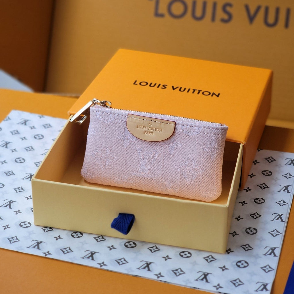 LV Key Pouch Pink Monogram Denim - Light GHW