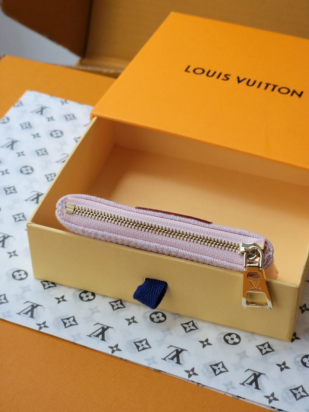 LV Key Pouch Pink Monogram Denim - Light GHW